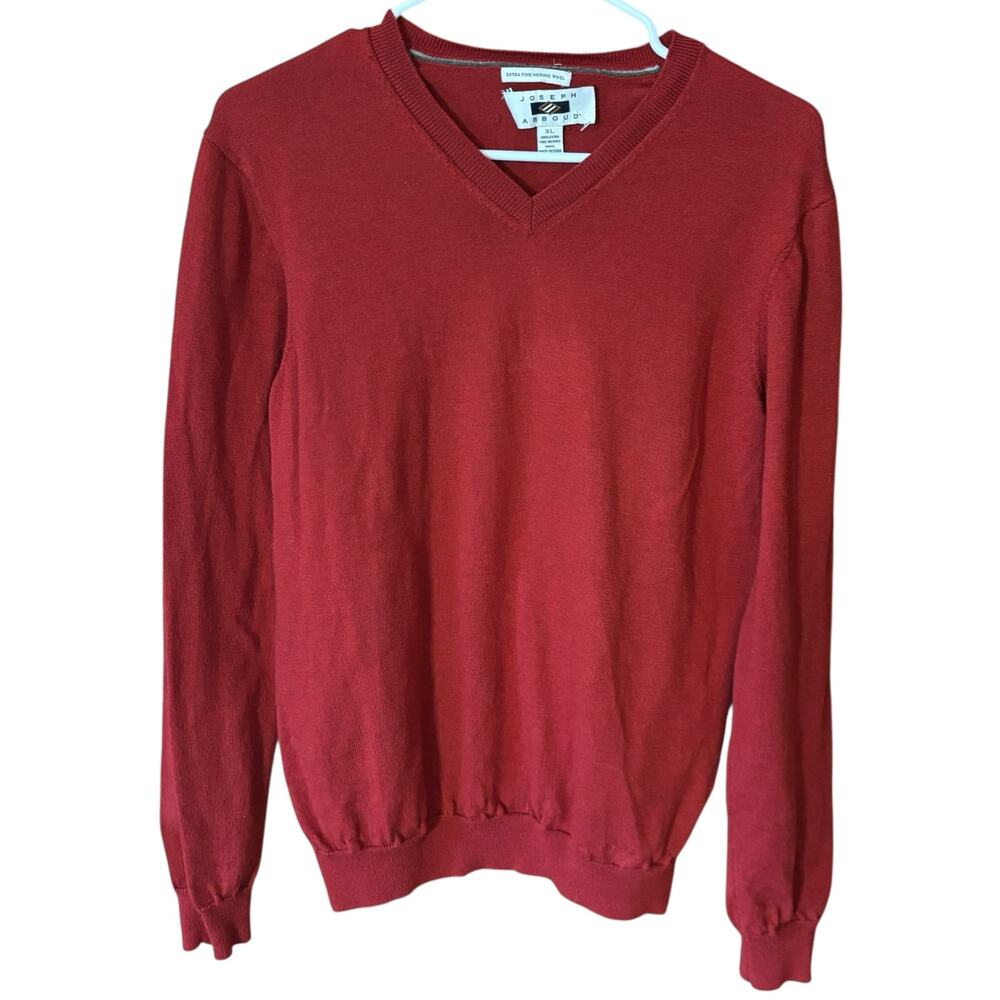 Joseph Abboud 100% Extra Fine Merino Wool Red Mens Sweater XL - Runs Small